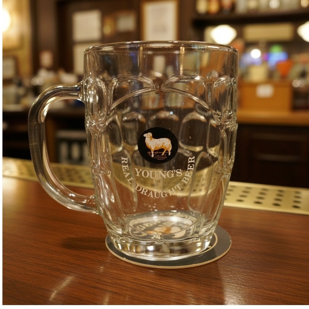 Youngs Real Fraught Beer Dimpled Clear Mug, Replacement Vintage Style Pint Glass